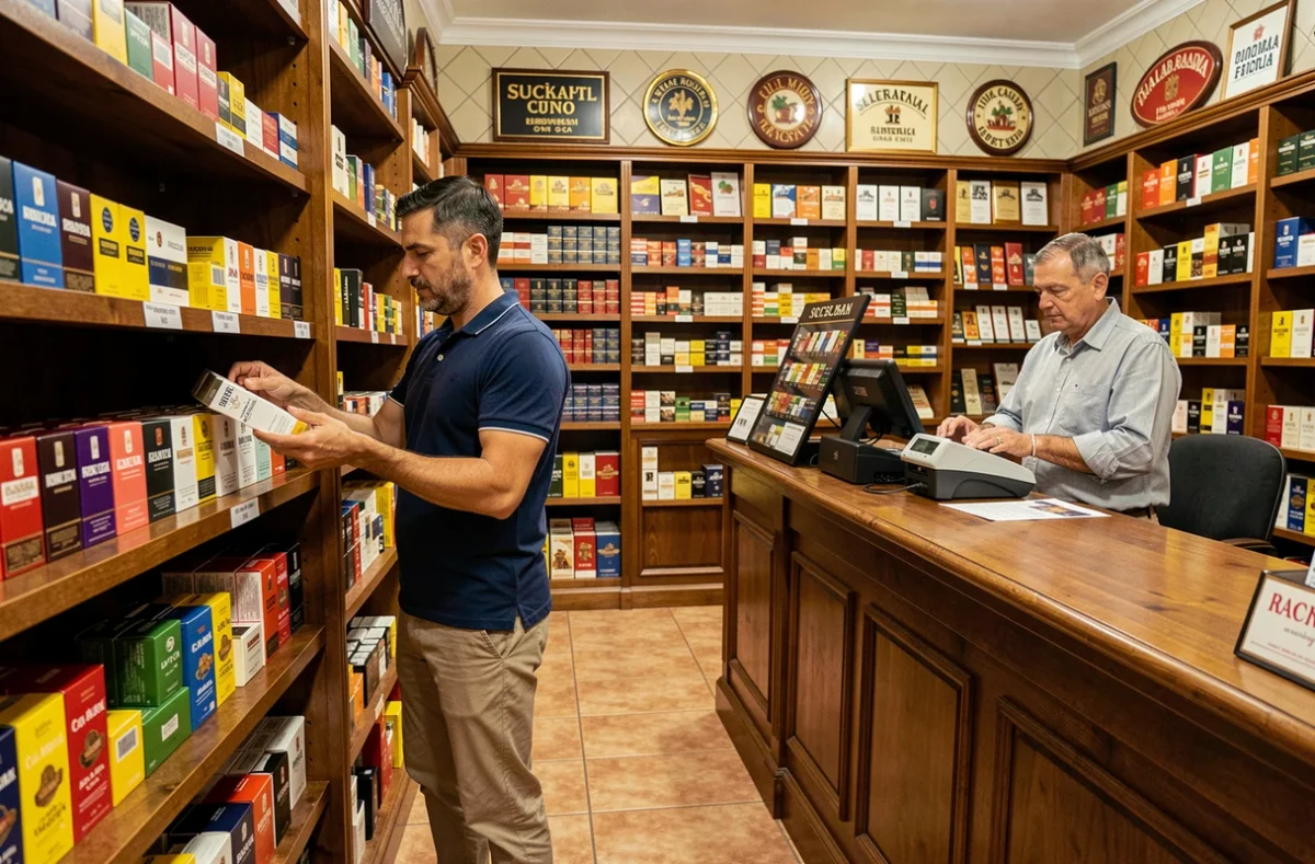 Achat d'une cartouche de cigarettes dans un estanco espagnol avec remise d'un justificatif de caisse