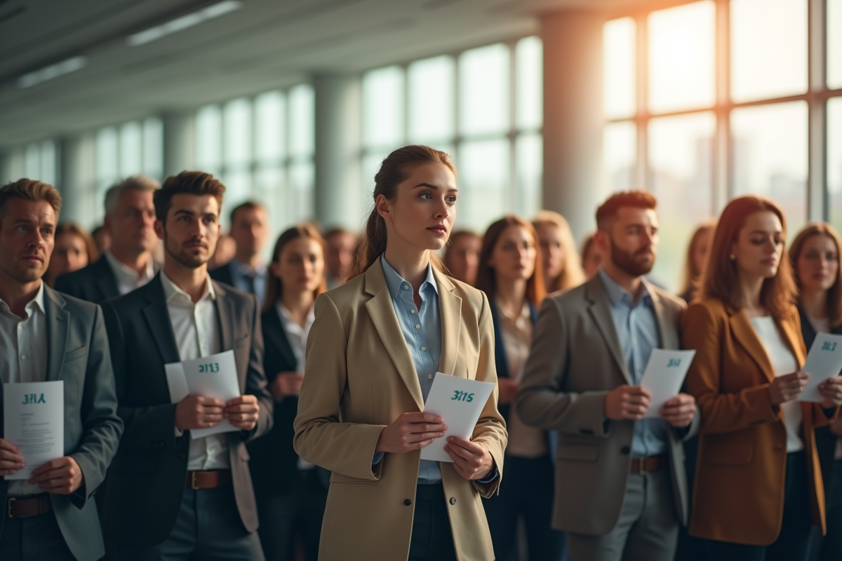 Groupe de personnes patientes dans un bureau gouvernemental lumineux