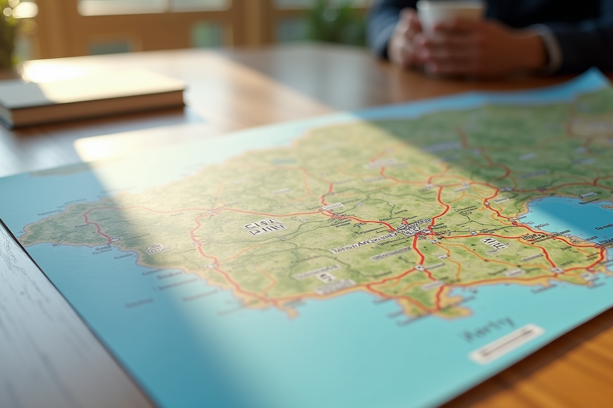 Carte détaillée de la route Cisa Pin en Italie sur une table en bois
