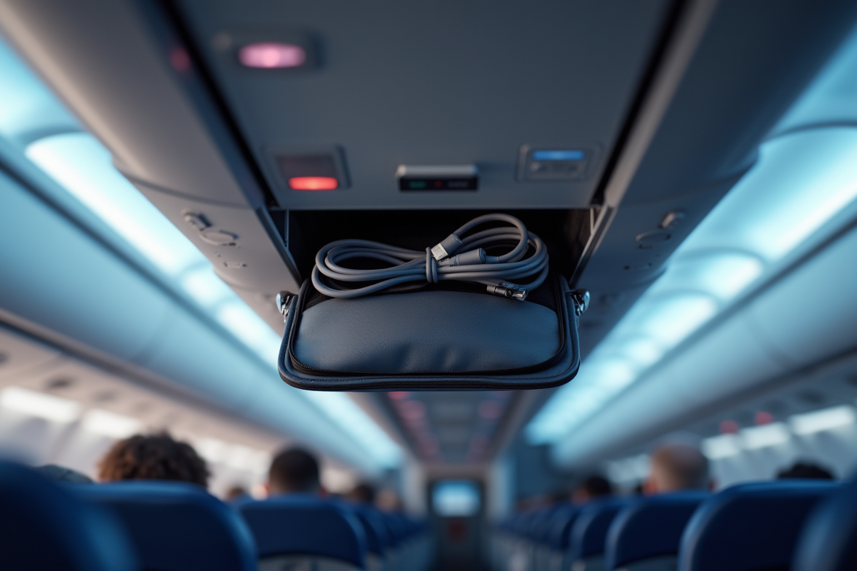 Compartiment à bagages ouvert avec chargeur dans la valise