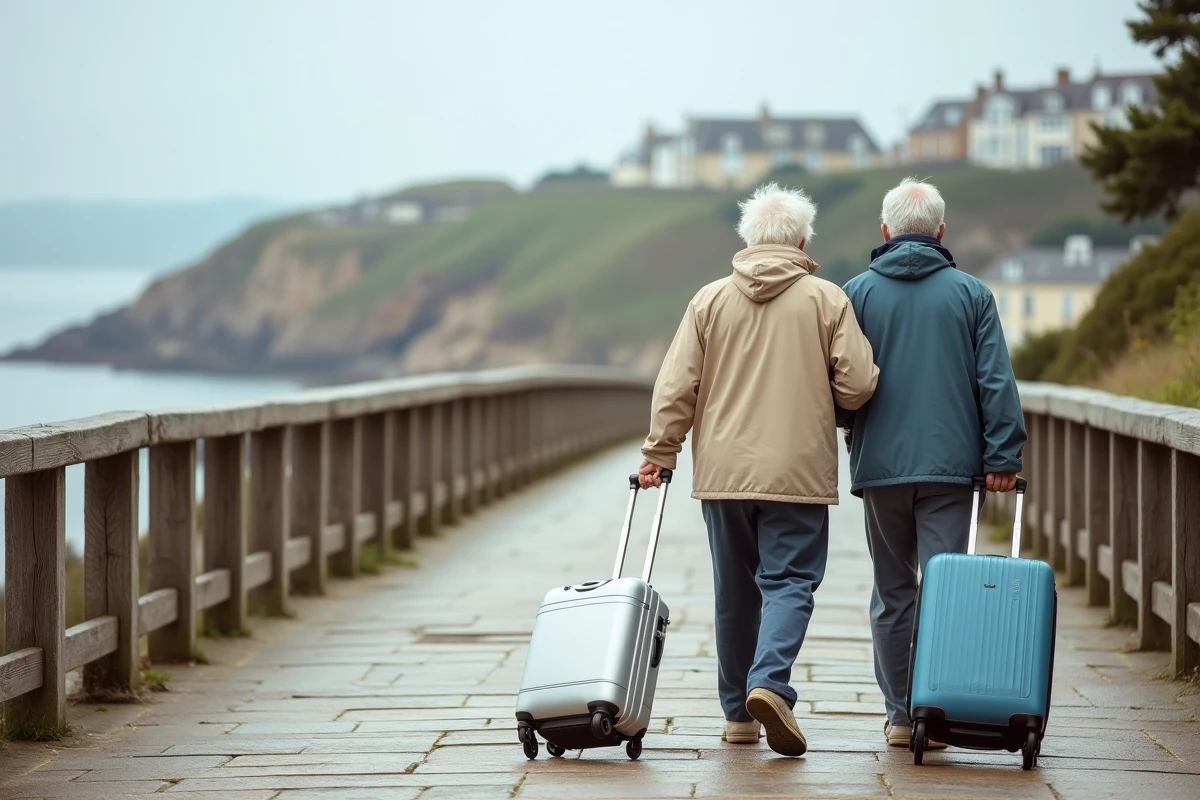 Vieux couple marchant sur la promenade bretonne