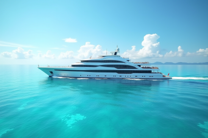 Navire de croisière luxe sur mer turquoise ensoleillée