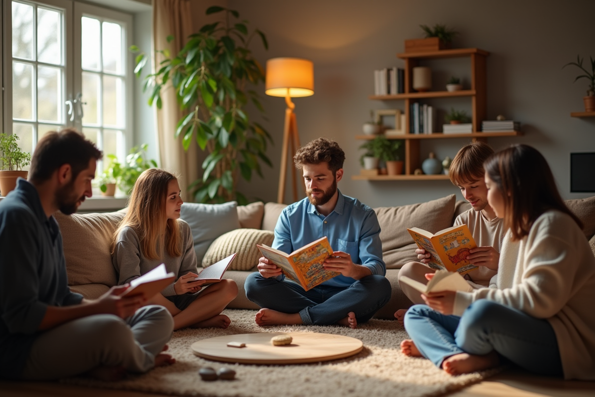 Personnes relaxant dans un salon chaleureux et convivial