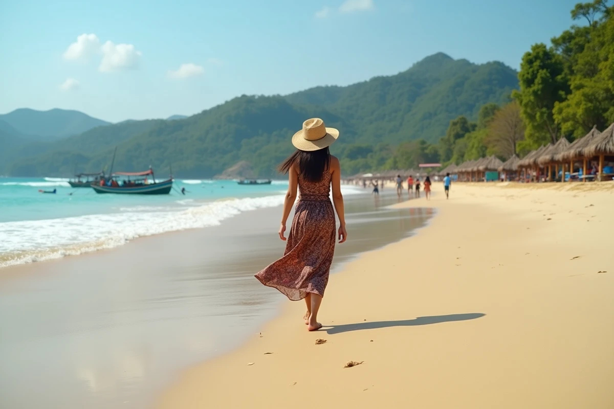 Jeune femme indonesienne en batik sur la plage de Kuta Lombok