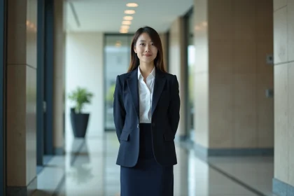 Femme japonaise en costume formel fait un salut respectueux