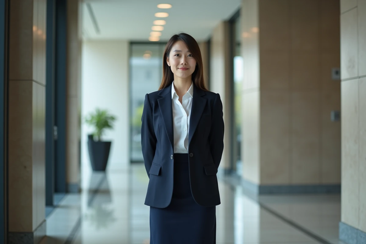 Femme japonaise en costume formel fait un salut respectueux
