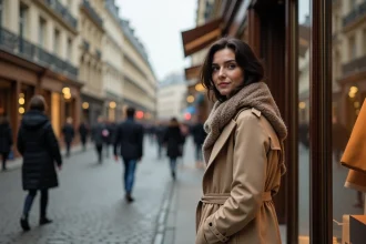Jeune femme chic dans une rue de Paris près de Concorde