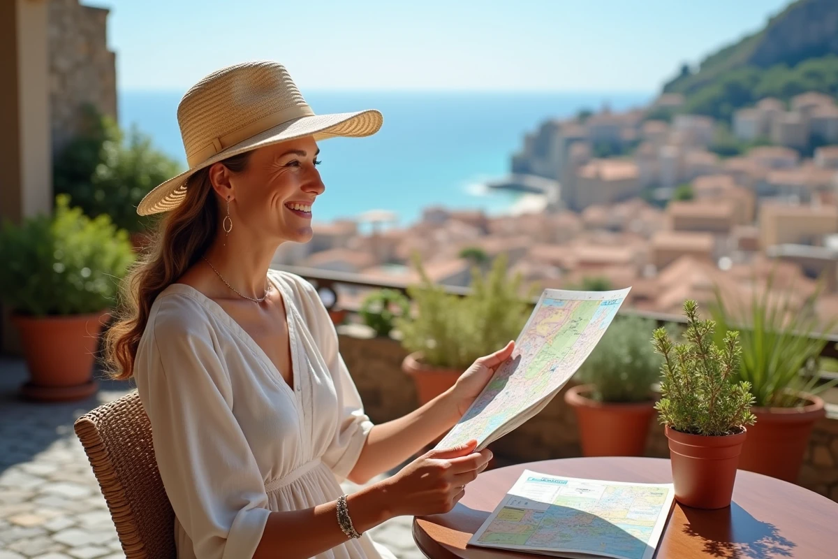 Femme souriante portant chapeau de paille à Taormina en Sicile