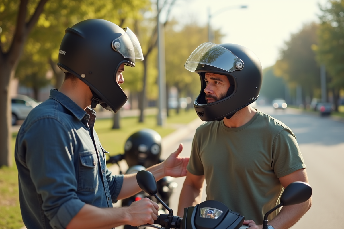 Homme expliquant conseils de securite a un ami avant une balade