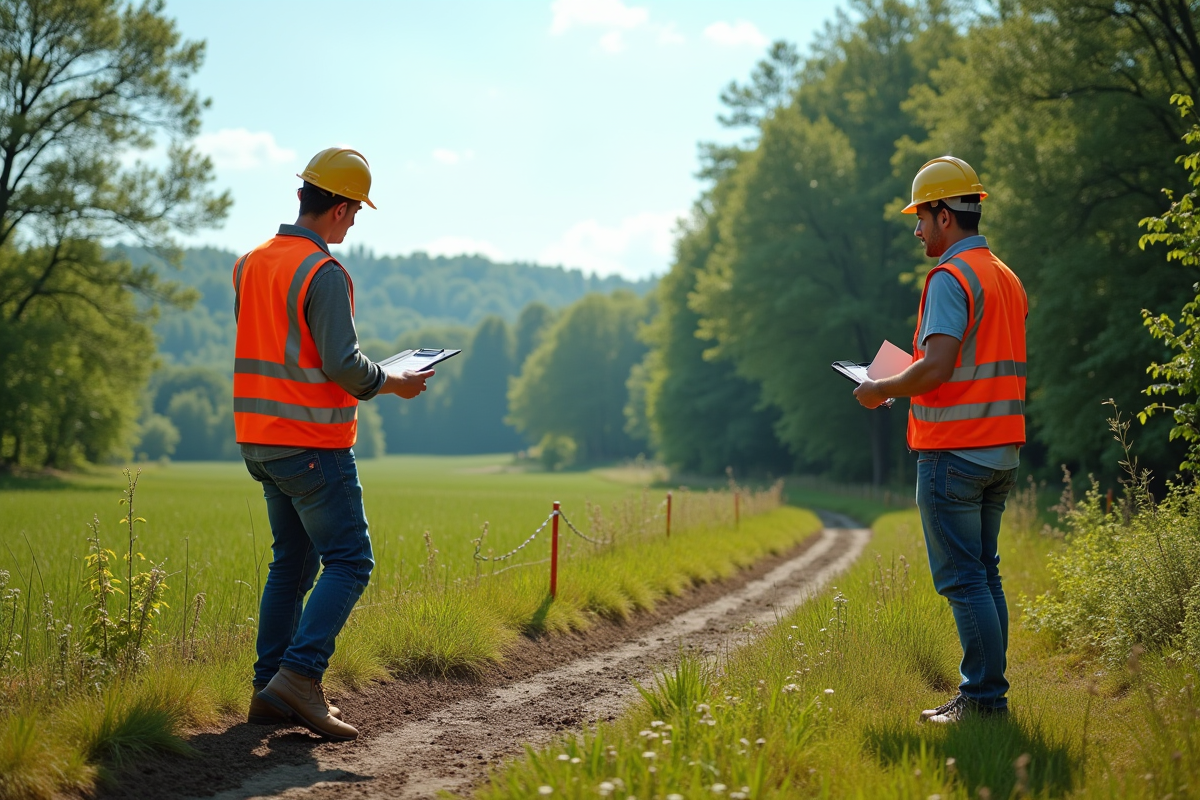 Vérification d un terrain rural par deux géomètres en plein jour