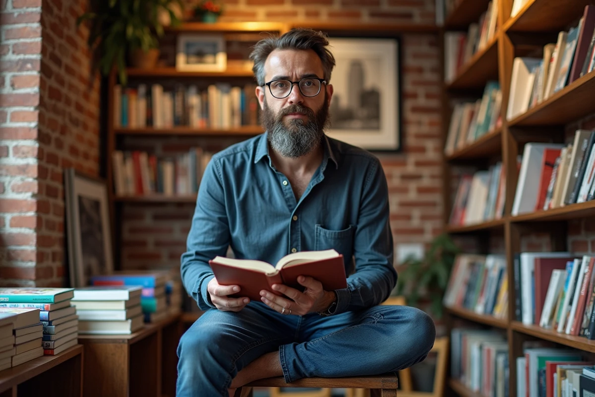 Librairie indépendante secrète de SoHo avec murs en brique exposée et collection de livres d'art hors des sentiers battus