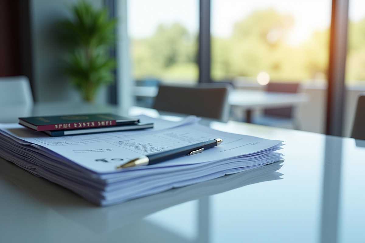 Pile de documents officiels sur un bureau moderne