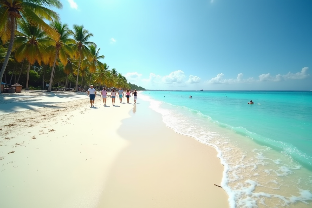 Plage tropicale avec touristes et nature propre