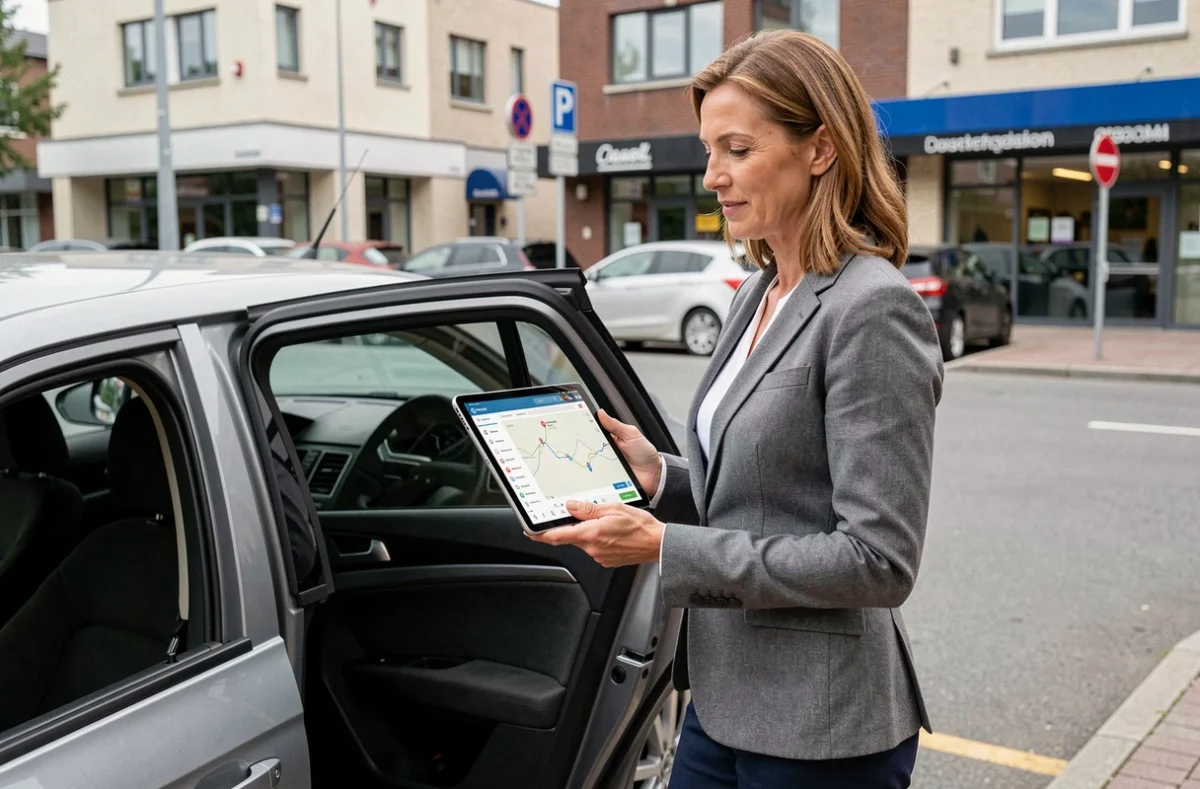 Professionnelle planifiant ses tournées sur tablette avec une application de routage multi-arrêts