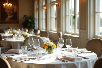Intérieur d'un restaurant élégant avec table dressée