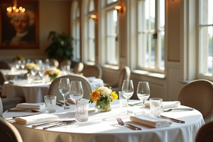 Intérieur d'un restaurant élégant avec table dressée