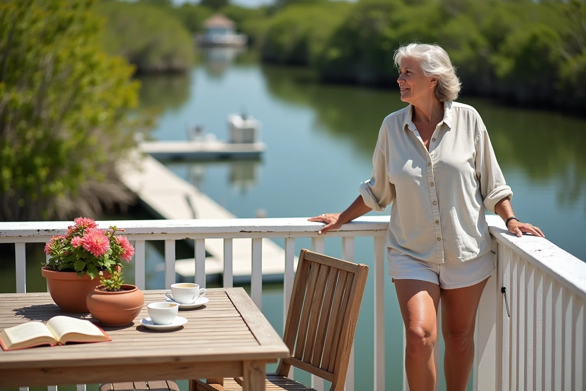 Terrasse privée d'une villa du Coral Lagoon Resort à Marathon avec vue sur le canal et végétation tropicale