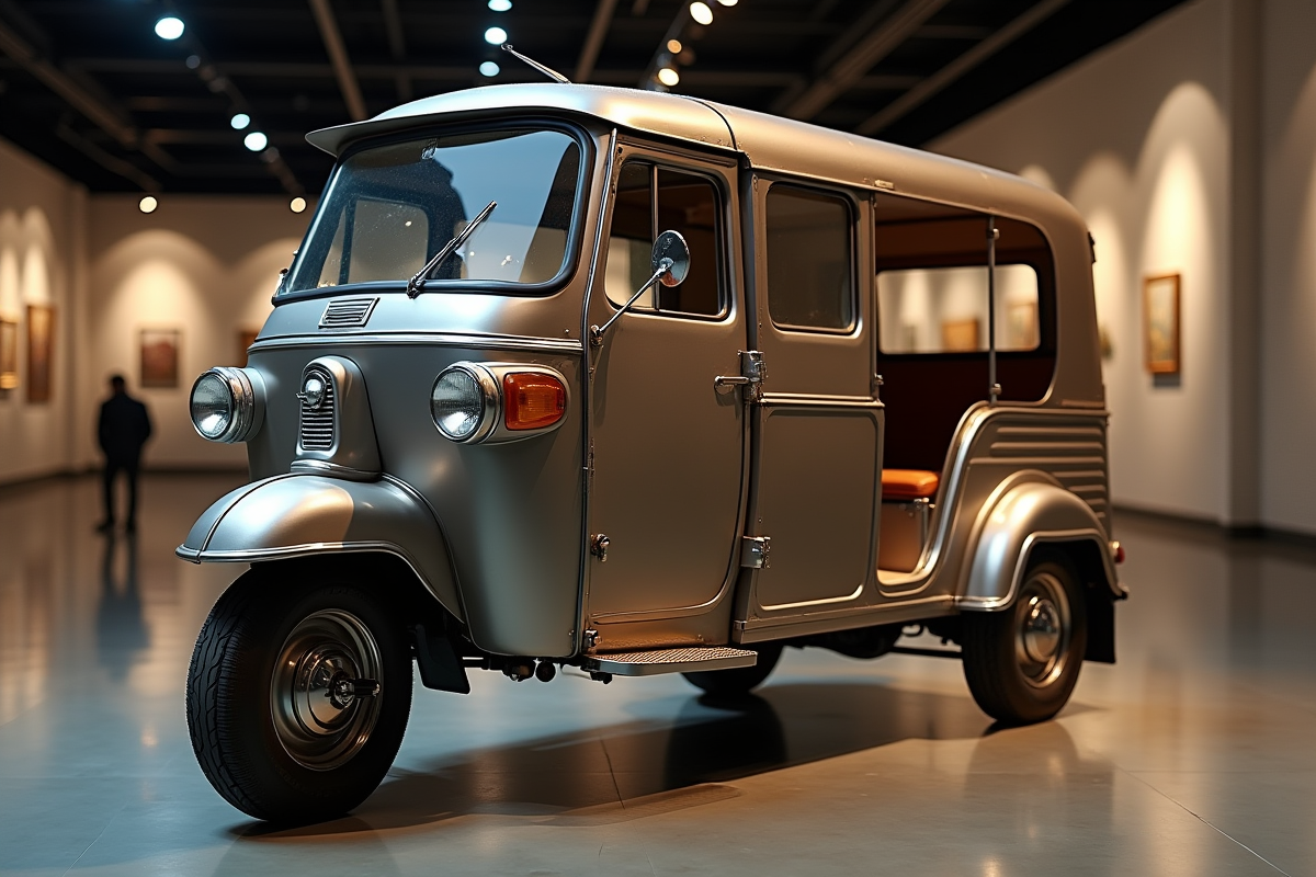 Prototype de tuk tuk vintage des années 1940 en exposition